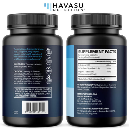 L-Arginine Capsules with L-Citrulline - Nitric Oxide Supplement - L Arginine and L Citrulline Blend - 120 Count - Vegan, Non-GMO Capsules for Performance