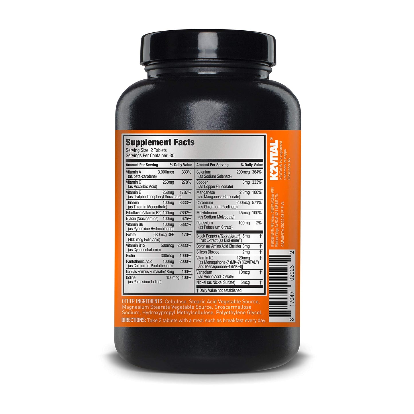 JYM Supplement Science Vita JYM Sports Multivitamin & Mineral Support, Vitamin A, C, B6, B12, E, K, Boron, Biotin, Potassium 60 Tablets