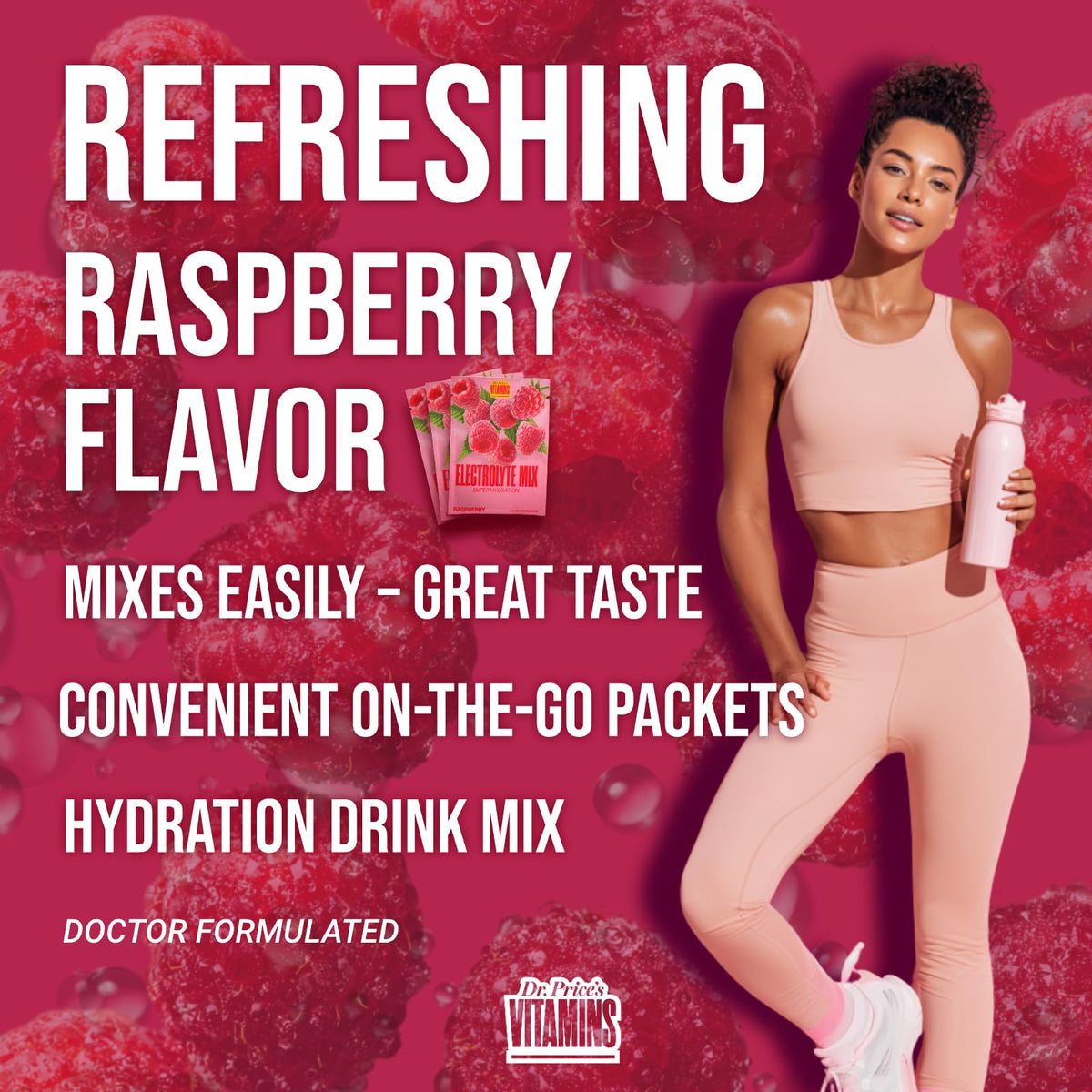 Dr. Price’s Electrolytes Hydration Powder Packets – Raspberry, 30 Packs | Sugar Free Electrolyte Drink Mix, 72+ Trace Minerals, Manganese | Keto Electrolytes,