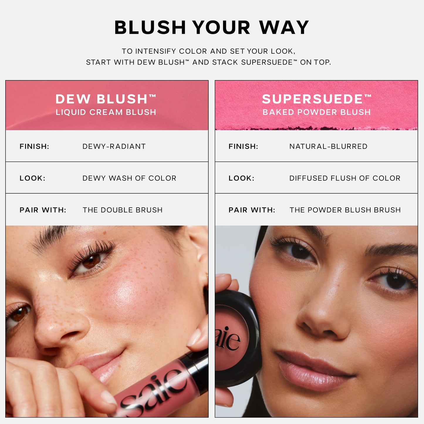 Saie Blush & Brush Duo - SuperSuede Baked Blush in Mia (.01 oz) & Powder Blush Brush - Talc-Free, Moisturizing Blush with Vegan, Fluffy Brush for Seamless Application SaieBuy Supplements Australia