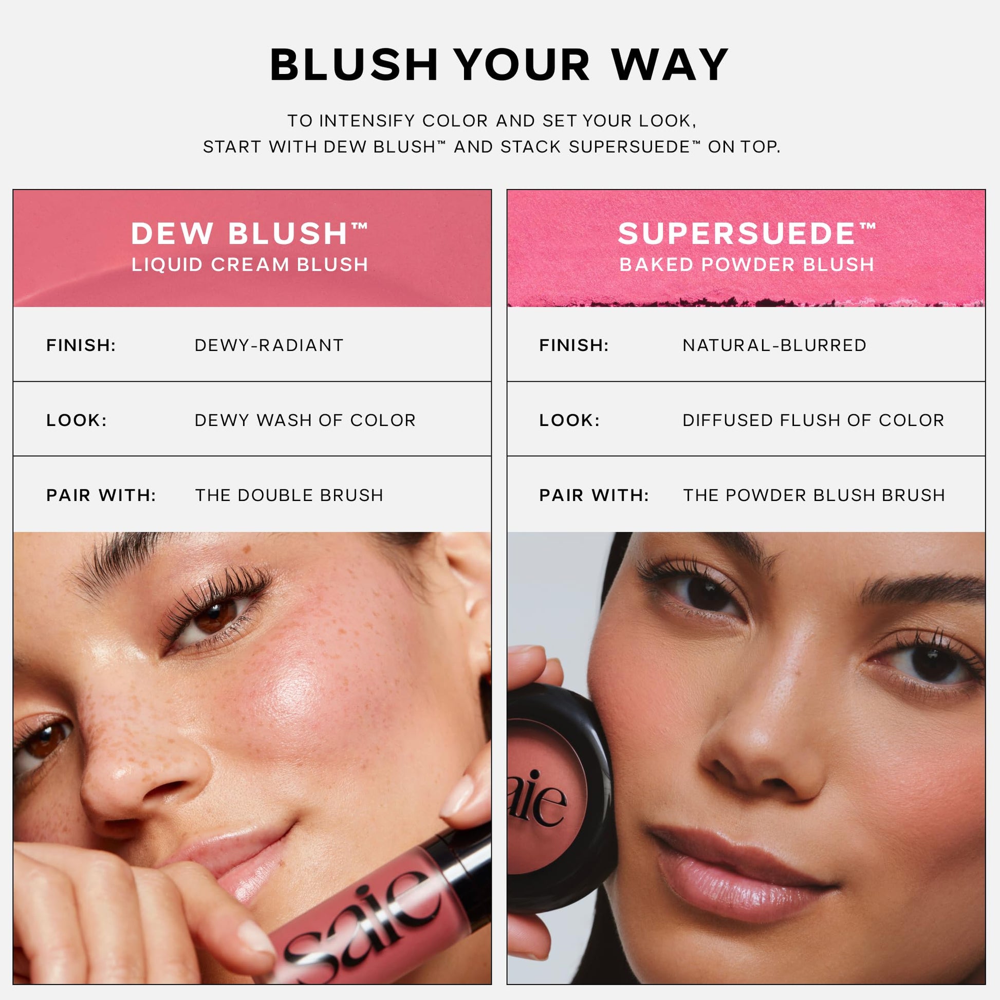Saie Blush & Brush Duo - SuperSuede Baked Blush in Stella (.01 oz) & Powder Blush Brush - Talc-Free, Moisturizing Blush with Vegan, Fluffy Brush for Seamless Application SaieBuy Supplements Australia