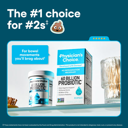 Physician's CHOICE Probiotics 60 Billion CFU - 10 Strains + Organic Prebiotics - Immune, Digestive & Gut Health - Supports Occasional Constipation