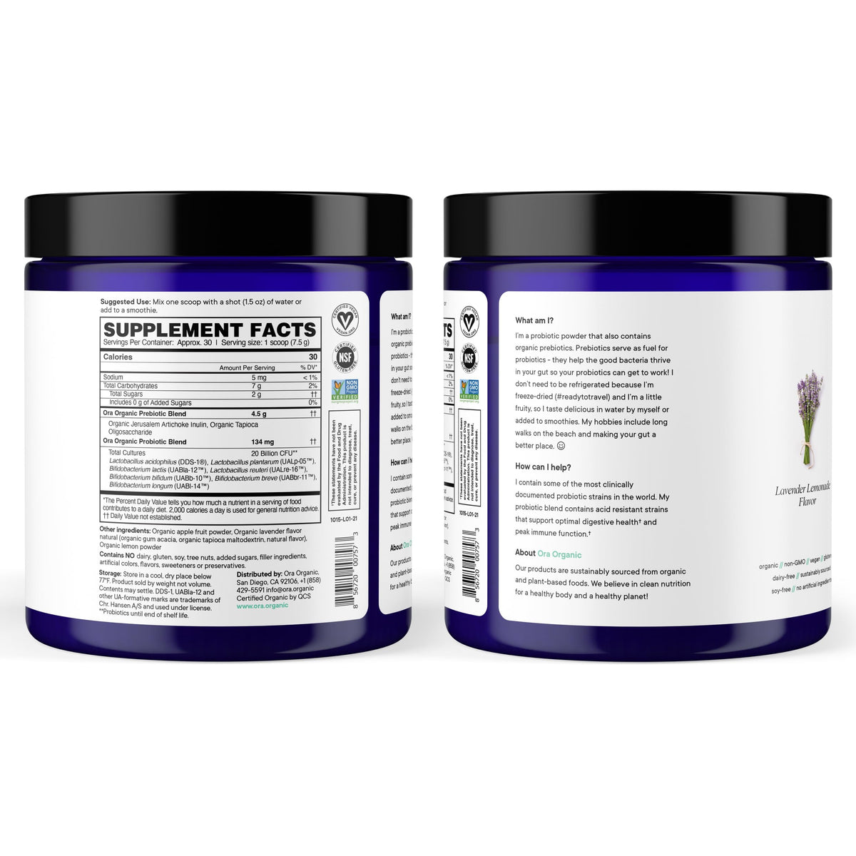 Ora Organic Prebiotic and Probiotic Powder Supplement - 20 Billion Probiotics, 7 Strains for Best Prebiotic Powder, Non-GMO, Probiotics for Women, Men & Kids - Lavender Lemonade Flavor, 30 Servings Ora Organic buy supplements Au