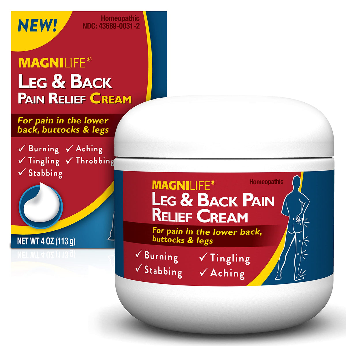 MagniLife Leg & Back Pain Relief Cream (4 oz), Topical Support for Leg Pain & Lower Back Discomfort, Fast Absorbing, No Residue, Mild Scent, Massage-in Formula MagniLifeBuy Supplements Australia