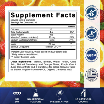 Vitamatic Probiotic Sugar Free Gummies for Men and Women – 5 Billion CFUs Digestive, Immune & Gut Health Support – Gluten Free