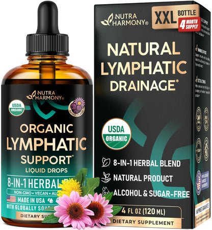 USDA Organic Lymphatic Drainage Supplement - Echinacea | Elderberry | Dandelion | Rosehip | Cleavers | Calendula | Burdock - Made in USA - Lymph System Drops