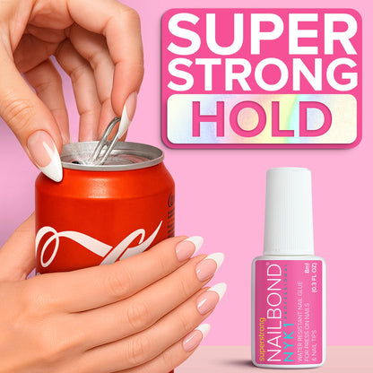 Super Strong Nail Glue for Press On Nails, Nail Tips & Acrylic Nails (8ml) NYK1 NailBond Brush