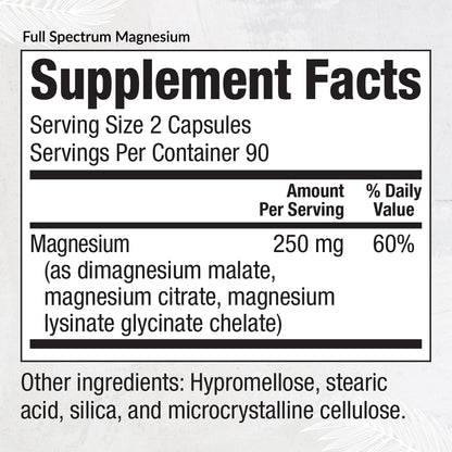 Equilife Full Spectrum Magnesium Supplement, Magnesium Glycinate, Citrate, & Malate, Bioavailable Mineral Blend, Dairy, Soy, & Gluten Free