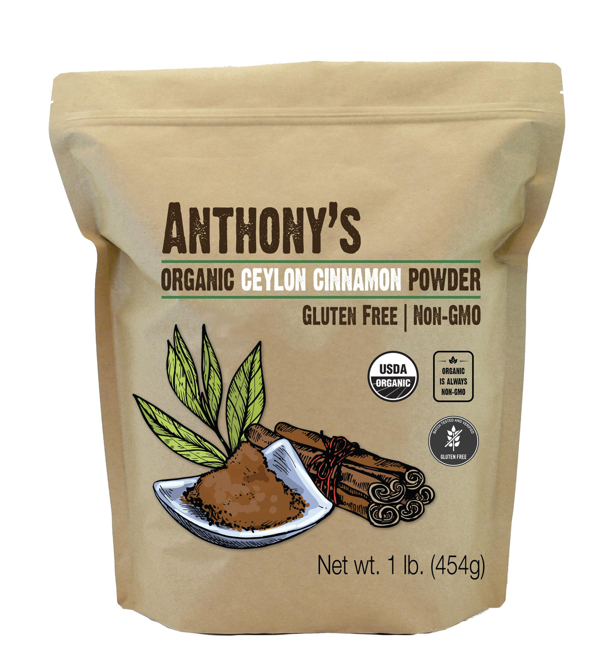 Anthony's Organic Ceylon Cinnamon Powder, 1 lb, Ground, Gluten Free, Non Irradiated, Non GMO, Keto Friendly