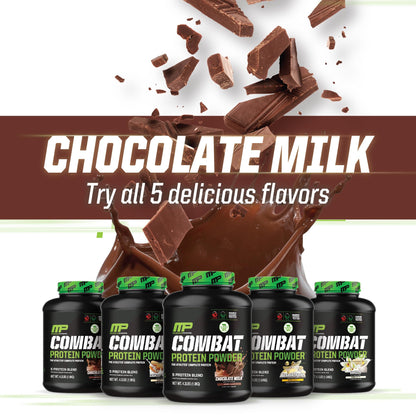 MusclePharm Combat Protein Powder, Chocolate Milk Flavor, Fuels Muscles for Productive Workouts, 5 Protein Sources including Whey Protein Isolate & Egg Albumin, Gluten Free, 4.2 lb, 52 Servings