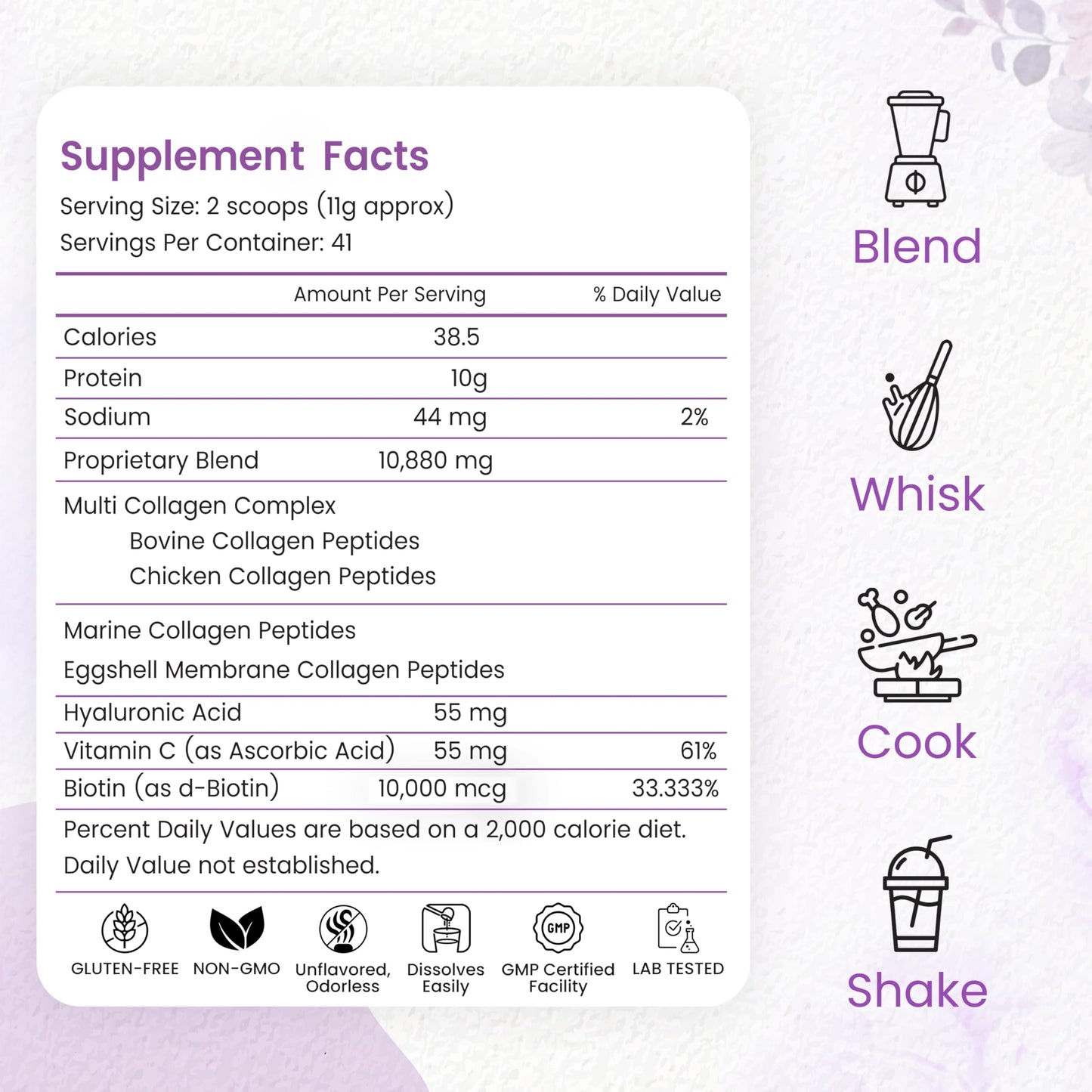 Multi Collagen Peptides Powder, 1 Pounds collagen powder- Type I,II,III,V,X with Biotin 10000mcg, Hyaluronic acid powder, Vitamin C - Unflavored Collagen Protein Powder