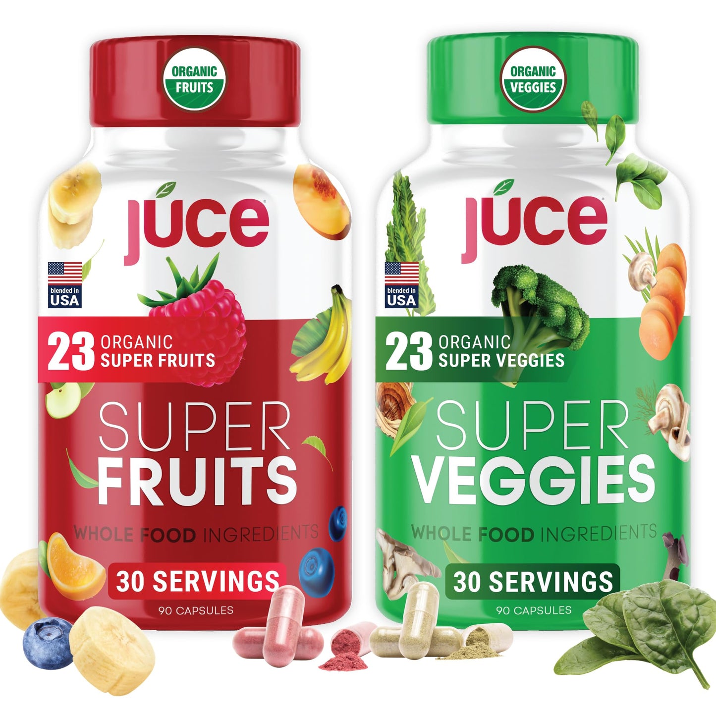 Juce Original Formula - Organic Super Fruit & Veggies Supplement - Gluten/Gelatin Free, Soy Free & Vegan- Reds & Greens Superfood Capsules- 23 Fruits & 23 Vegetables (180 Count)- By Terra Kai Organics Terra Kai Organics buy supplements Au