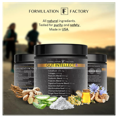Formulation Factory Probiotics for Women & Men - Gut Intellect 10-in-1 Digestive Enzymes with Prebiotics and Postbiotics - Total Gut Health Supplement