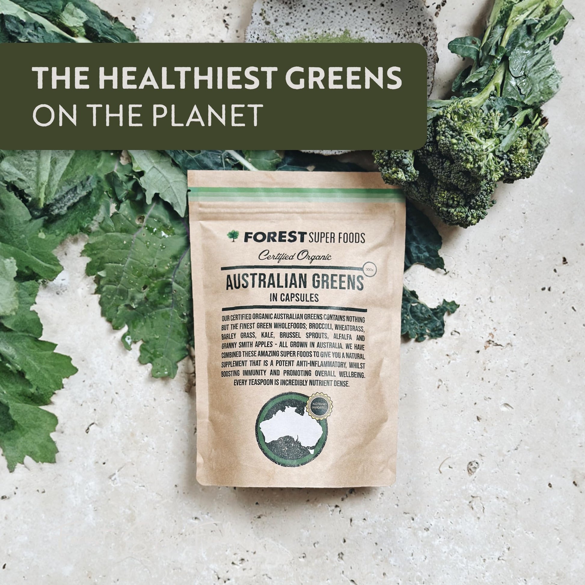 Certified Organic Australian Greens Whole Food Blend | 7 Incredible Whole Foods | No fillers or additives Forest Super Foods buy supplements Au