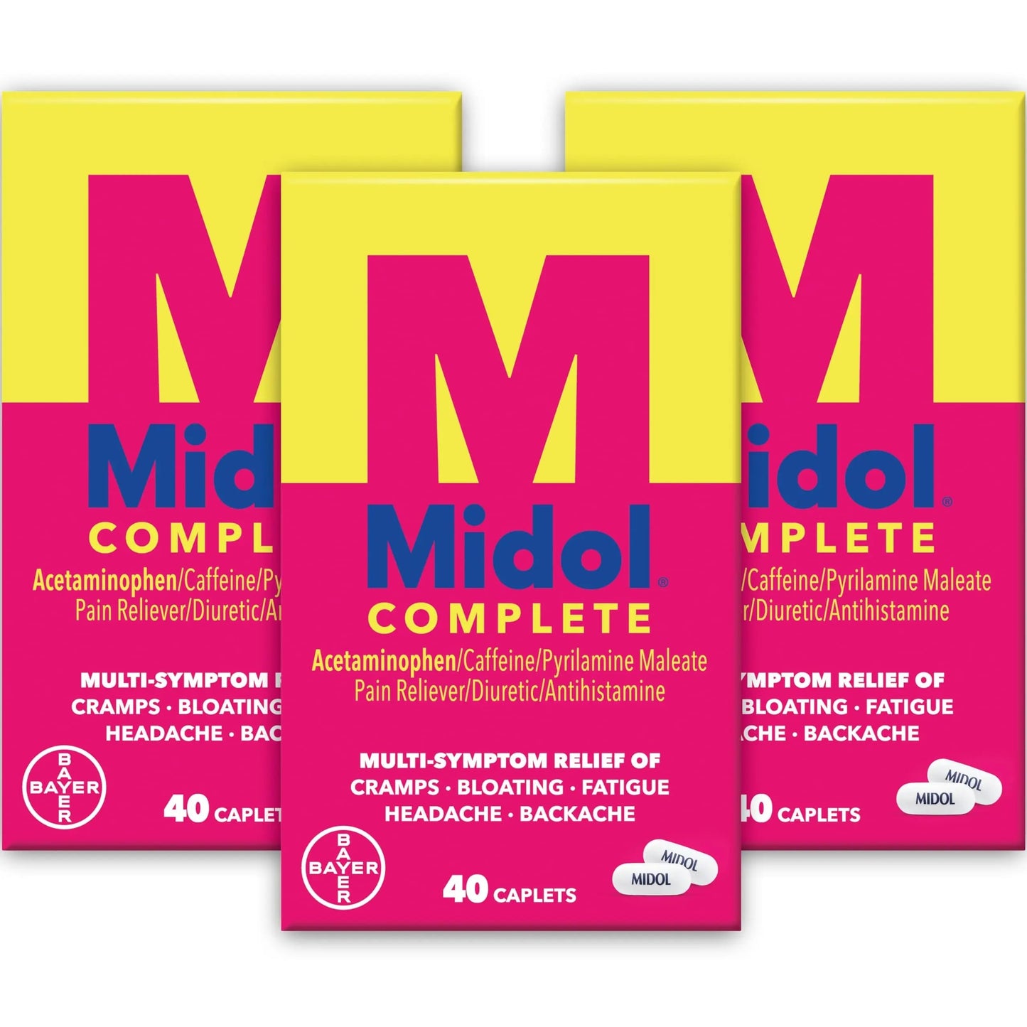 Midol Complete Menstrual Pain Relief Caplets with Acetaminophen for Period Cramps, and Menstrual Symptom Relief - 40 Count (Pack of 3) (Packaging May Vary) MidolBuy Supplements Australia