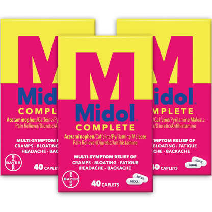 Midol Complete Menstrual Pain Relief Caplets with Acetaminophen for Period Cramps, and Menstrual Symptom Relief - 40 Count (Pack of 3) (Packaging May Vary) MidolBuy Supplements Australia