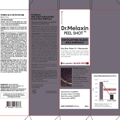Dr.Melaxin Peel Shot Glow Black Rice Peeling Ampoule 80ml, Dead Skin Remover Gentle Exfoliating with Rice Water Extract