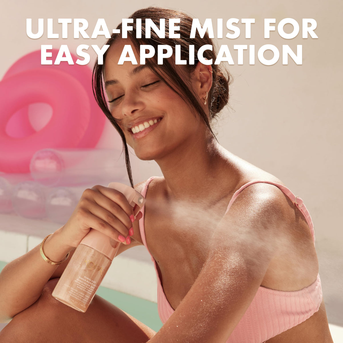 Kopari Rose Gold Sunglaze Sheer Body Mist Sunscreen SPF 42, Infused with Shimmering Body Oil, Hydrating Mist, Hydrates