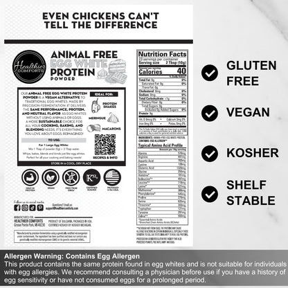 Healthier Comforts Animal-Free Egg White Protein Powder | Make Vegan Egg Omelets, Angel Food Cake, Meringue, Protein Shakes | Whips and Binds Just Like Traditional Egg Whites (8 oz)