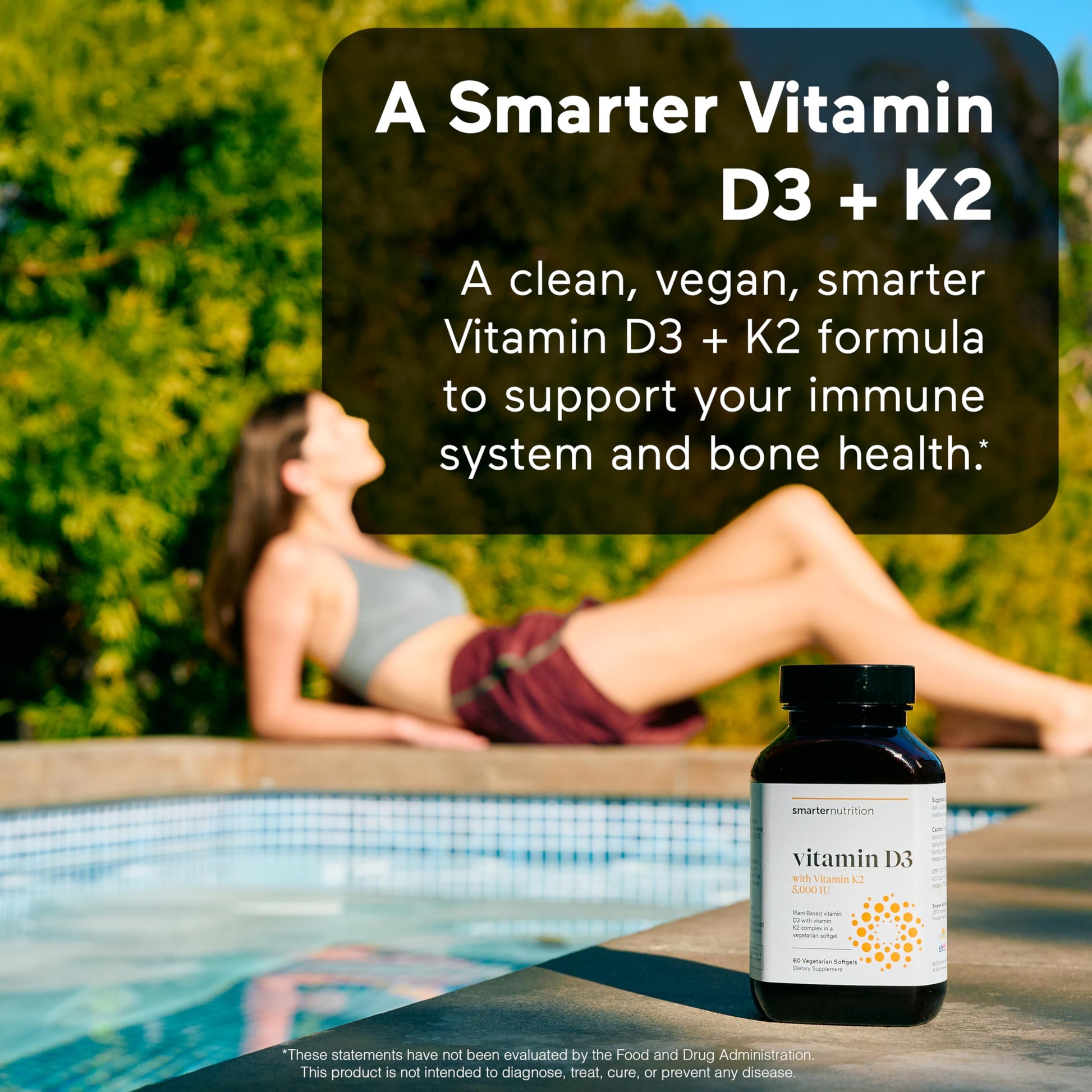 SMARTERNUTRITION Vegan Vitamin D3 5000 IU + Natural Vitamin K2 1100 mcg in Organic Coconut & Olive Oil - D3 K2 Supplement for Immune & Bone Support - 60 Softgels[30 Day Supply] SMARTERNUTRITIONBuy Supplements Australia