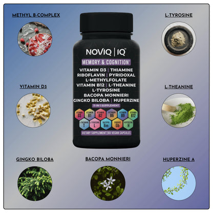 11-in-1 Nootropic Supplement: Supports Memory & Cognition - 100mg Ginkgo 150mg Bacopa 300mcg Huperzine 200mg L-Theanine 150mg L-Tyrosine & Bioactive B-Complex w/ 5-MTHF - 1,100mg+ Serving - 60 Count NOVIQBuy Supplements Australia
