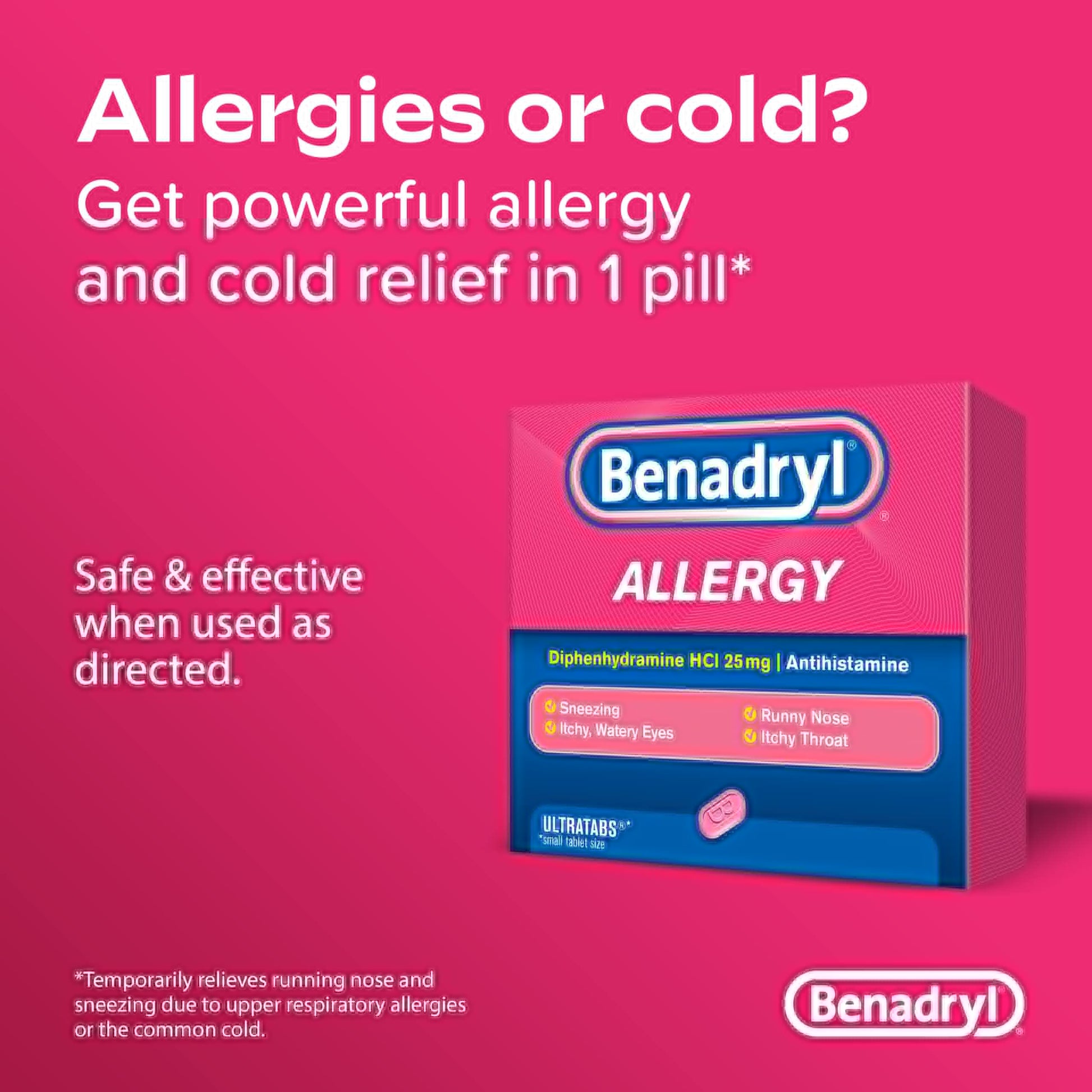 Benadryl Ultratabs Antihistamine Allergy Relief Tablets with 25 mg Diphenhydramine HCl, 100 ct and Tylenol Extra Strength Pain Reliever Rapid Release Gels with 500 mg Acetaminophen, 100 ct TylenolBuy Supplements Australia