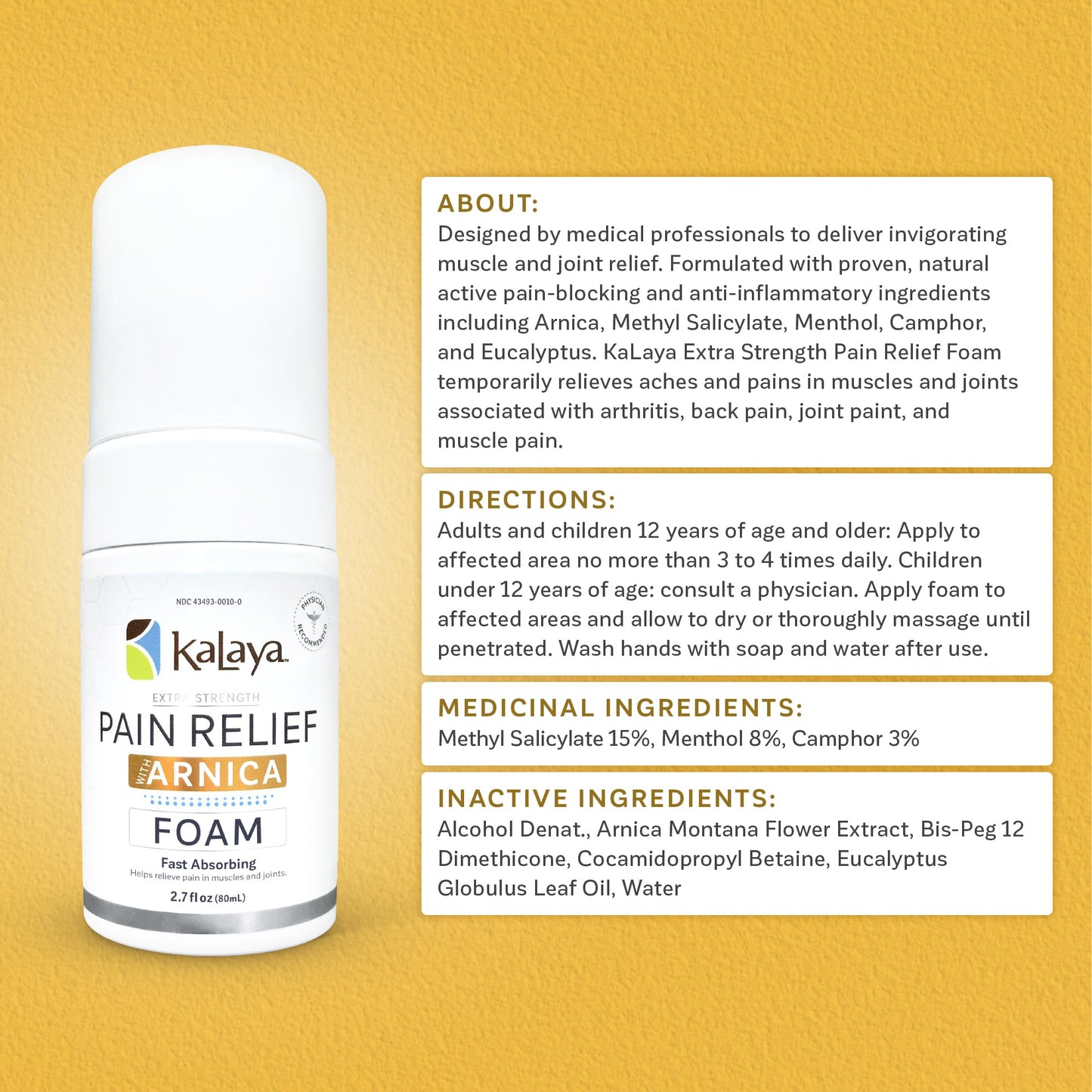 Kalaya Naturals Extra Strength Pain Relief Foam with Arnica - Supports Pain Relief in Muscle & Joints (2.7 Ounces) Kalaya NaturalsBuy Supplements Australia