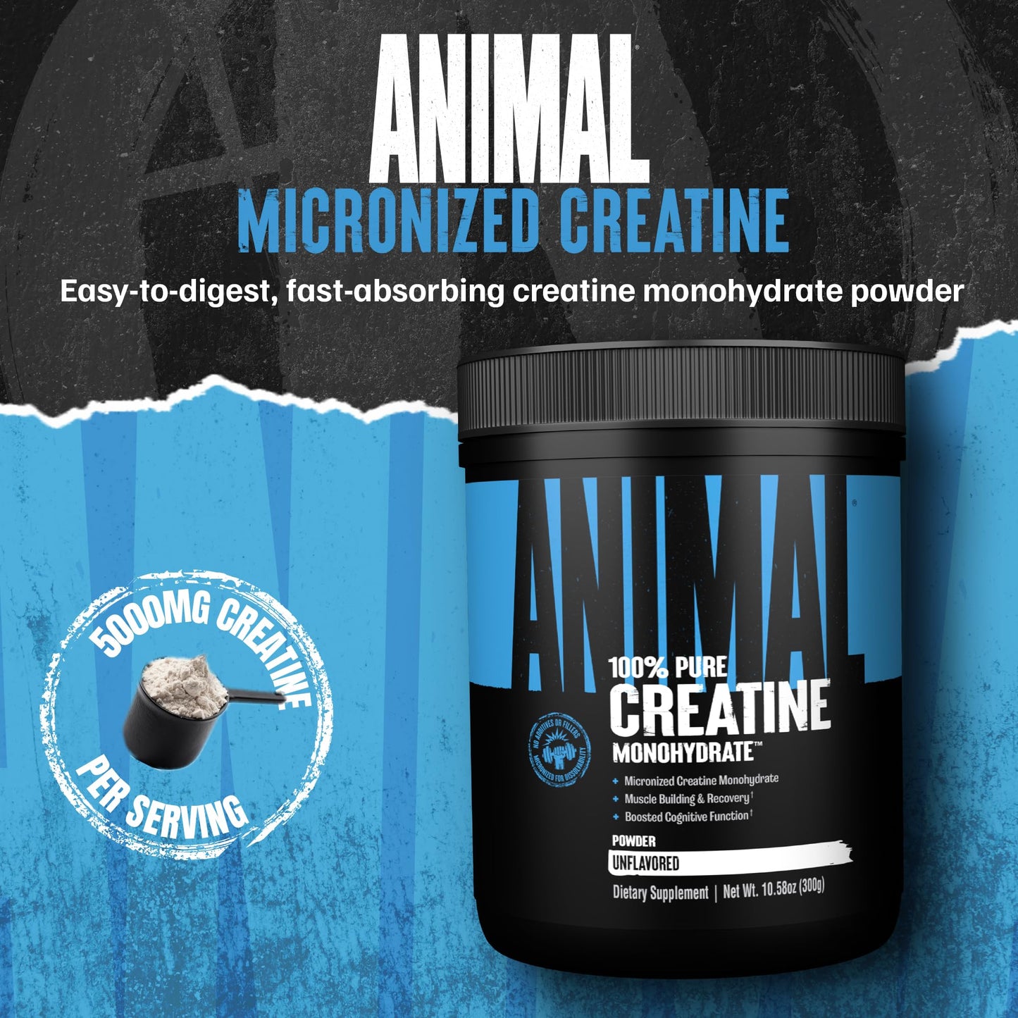 Animal Creatine Monohydrate Powder — Micronized for Muscle Recovery, Cellular Energy, and Daily Wellness — for Men and Women