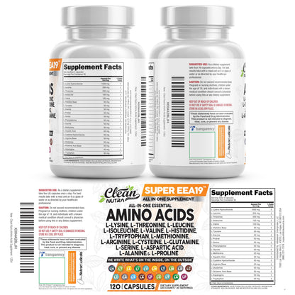 Clean Nutraceuticals Amino Acids Supplement L-Lysine, L-Threonine, L-Leucine, Isoleucine, Valine, L-Histidine, L-Tryptophan, L-Methionine, L-Arginine, L-Cysteine,