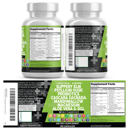 Clean Nutraceuticals Slippery Elm Psyllium Husk Pre Probiotic Digestive Gut Health Supplement with Aloe Vera Cascara Sagrada