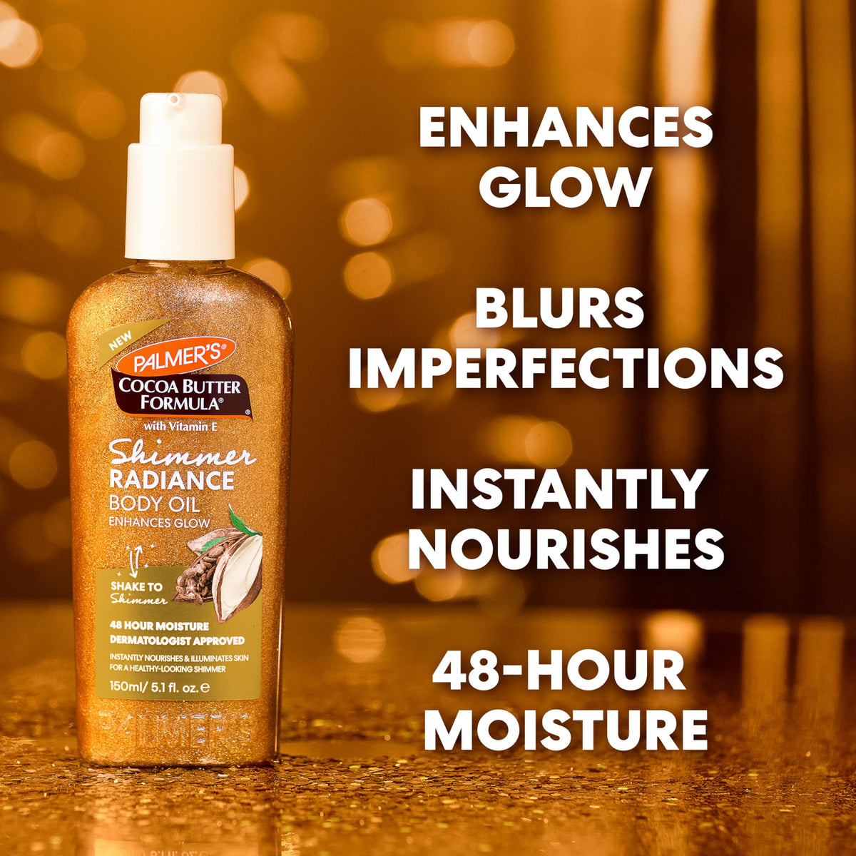 Palmer's Cocoa Butter Formula Shimmer Body Oil with Vitamin E, 5.1 Fl Oz, Radiance Body Oil for Glowing Skin