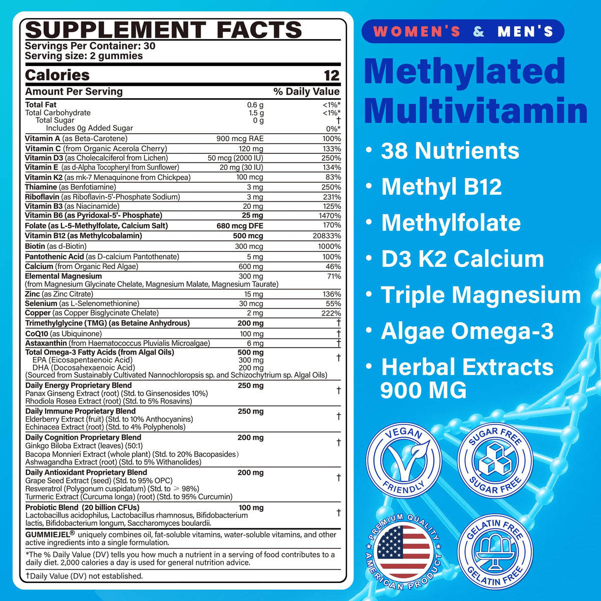 Methylated Multivitamin for Women & Men Gummies w/ Omega-3, Calcium, D3 K2, Methylfolate & B12, TMG, Daily Vitamins, Mag, CoQ10, Probiotic for 18 30 40 50 60 70+, Overall Health - Vegan, Sugar Free NEVISS buy supplements Au