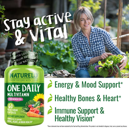 NATURELO One Daily Multivitamin for Women 50+ (Iron Free) - Menopause Support for Women Over 50 - Whole Food Supplement