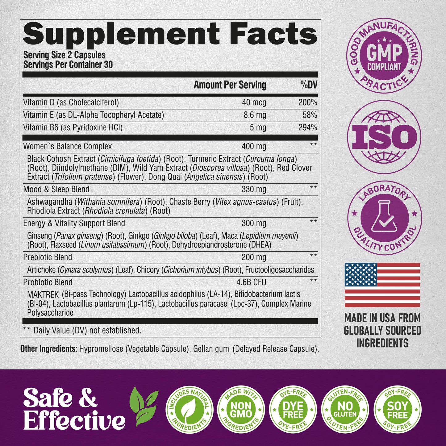 Menopause Supplements for Women - Dong Quai, Black Cohosh, Pre & Probiotics - Sweats & Hot Flashes Relief - Digestion, Sleep & Mood Support - 25-in-1 Perimenopause Complex