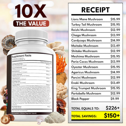 NEW AGE Lions Mane Mushroom Supplement with Turkey Tail Reishi Cordyceps Chaga with Marshmallow Root - 120 Count