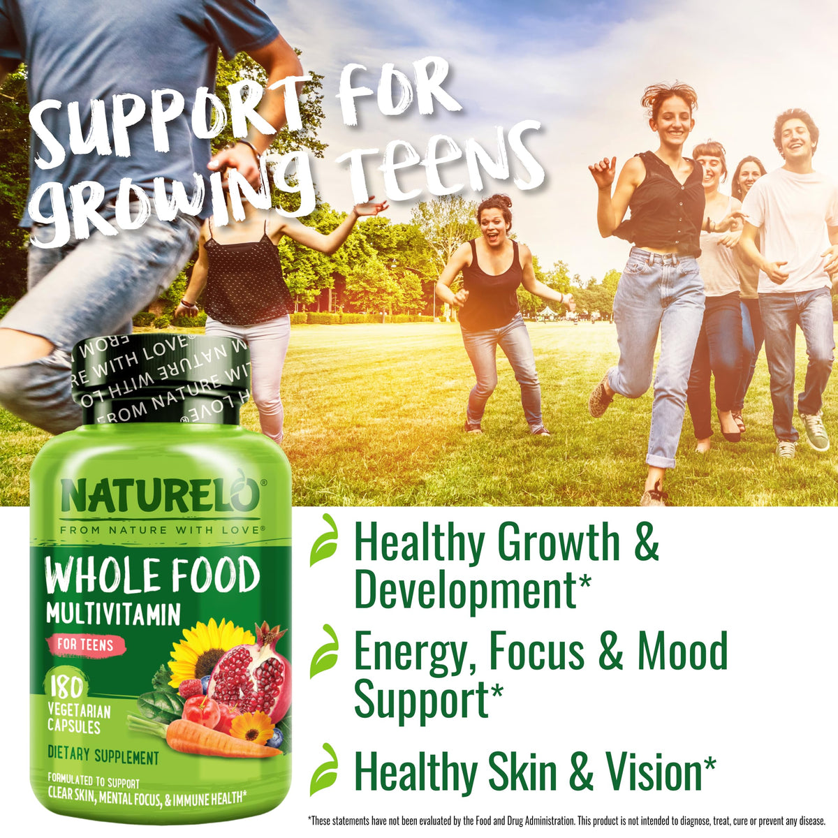 NATURELO Multivitamins for Teenage Girls/Boys, 180 Capsules, Whole Food Multivitamin with Minerals, Non-GMO, Vegetarian NATURELOBuy Supplements Australia
