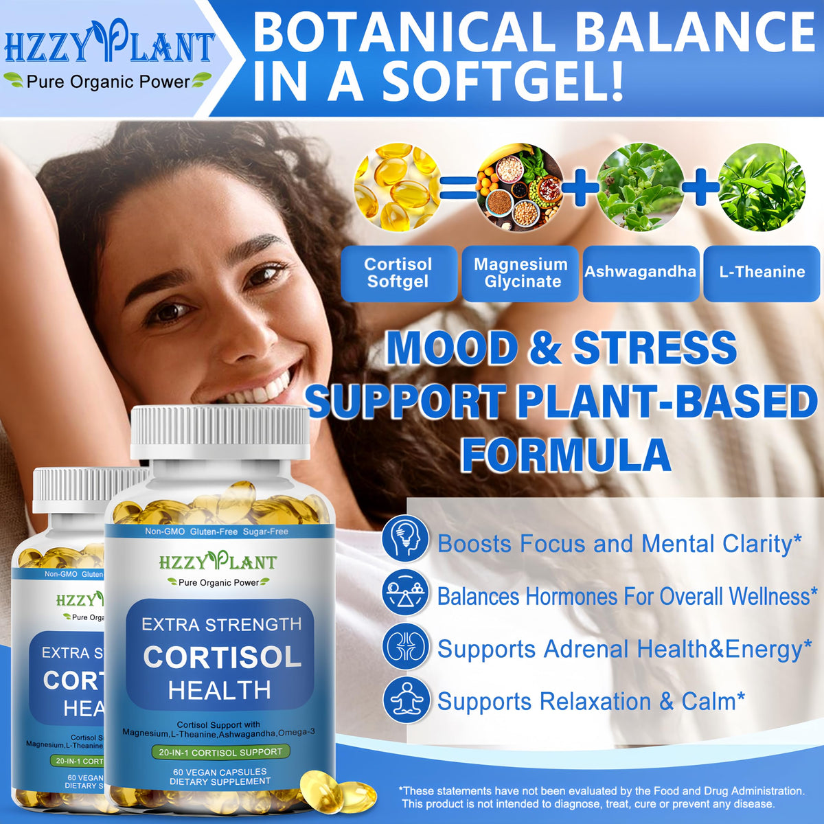 Cortisol Supplements for Women and Men Softgels with Phosphatidylserine Magnesium Ashwagandha L-Theanine,High Absorption Cortisol Detox Capsules for Sleep Relaxation Stress Relief,Non-GMO,60 Servings HZZYPLANTBuy Supplements Australia