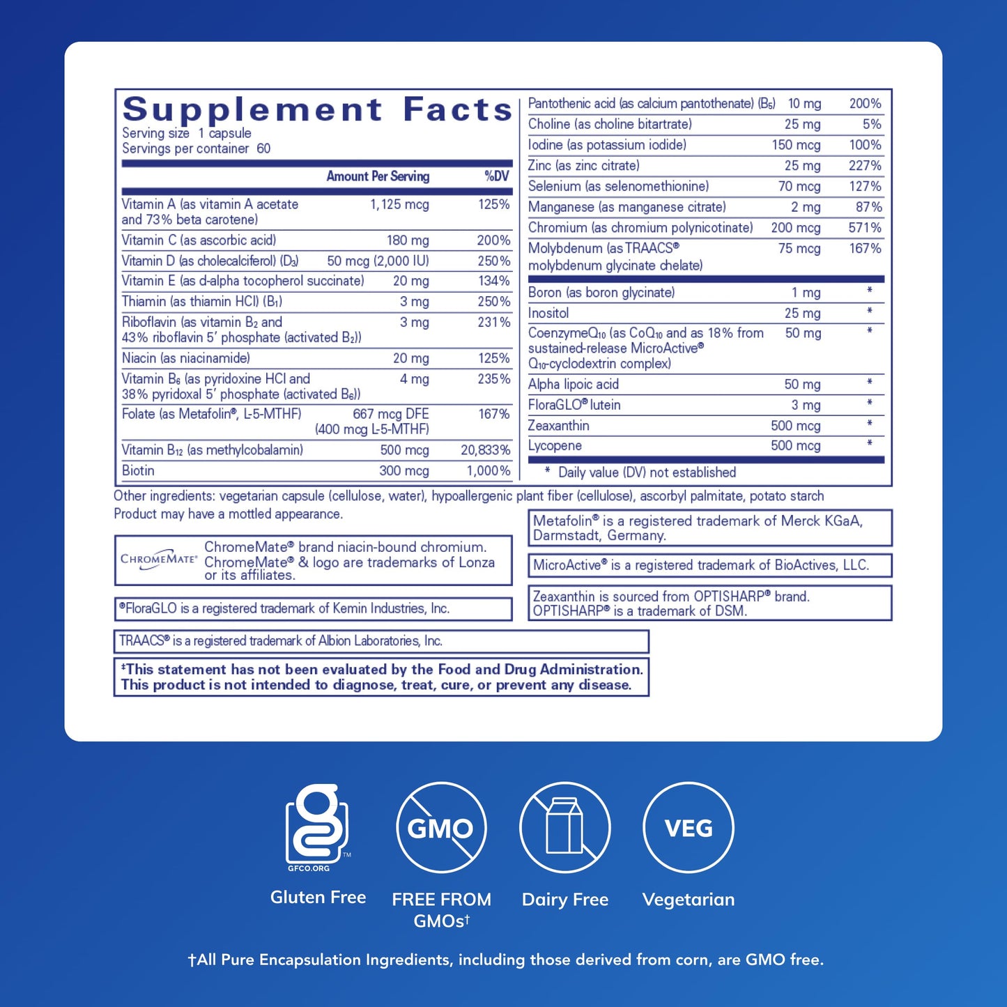 Pure Encapsulations O.N.E. Multivitamin - Once Daily Multivitamin with Antioxidant Complex Metafolin, CoQ10, and Lutein to Support Vision, Cognitive Function, and Cellular Health* - 60 Capsules Pure Encapsulations buy supplements Au