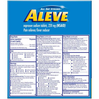Aleve Pain Reliever & Fever Reducer Naproxen Sodium Caplets, Body and Arthritis Pain Reliever, Medicine for Adults and Children Ages 12 and Up, 60 Individual Pouches Aleve buy supplements Au