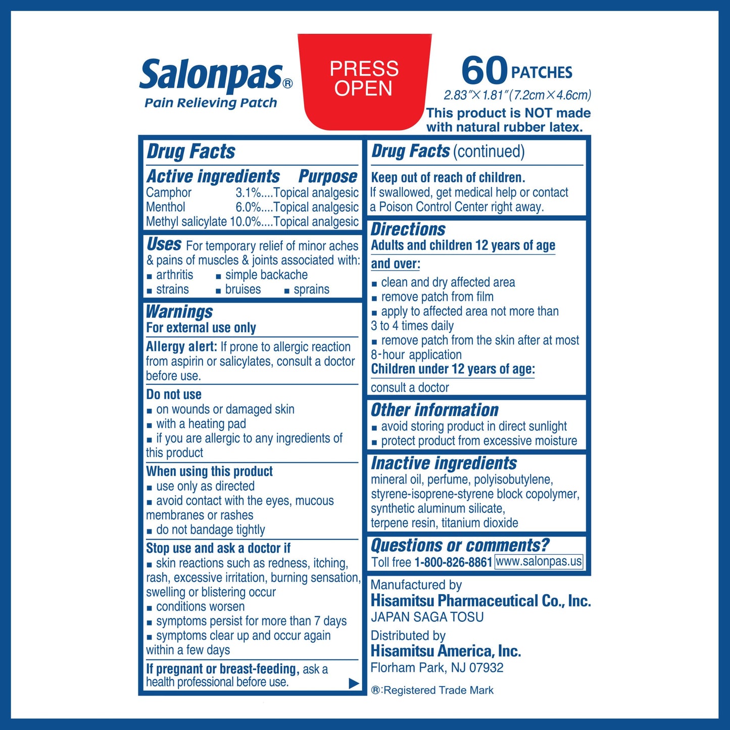 Salonpas Pain Relieving Patch for Back, Neck, Shoulder, Knee Pain and Muscle Soreness - 8 Hour Pain Relief - 60 Count Salonpas buy supplements Au