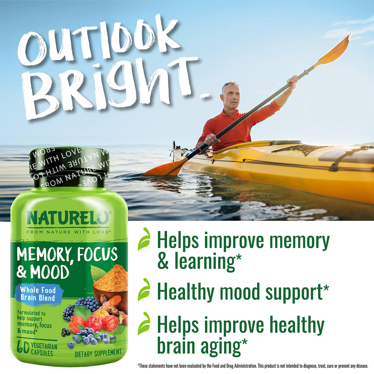 NATURELO Whole Food Brain Supplement - Brain Health Supplements for Memory & Focus Support - Enhance Brain Health Blend Supplement for Adults - 60 Vegetarian Capsules NATURELOBuy Supplements Australia