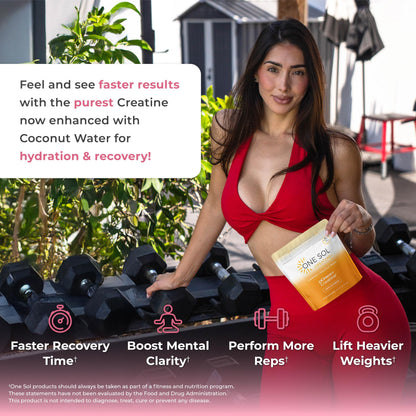 One Sol Creatine for Women, All Natural Women's Creatine Powder w Pure Creatine & Coconut Water, Increase Lean Muscle Mass, Reduce Recovery Time, Promotes Brain & Bone Health (Unflavored, 60 Servings)