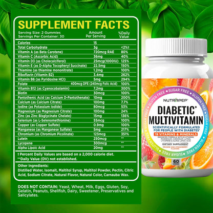 NutraPep Premium Multivitamin Chewable Gummies for Women & Men - Sugar-Free & Gluten Free Supplement Vitamins NutraPep