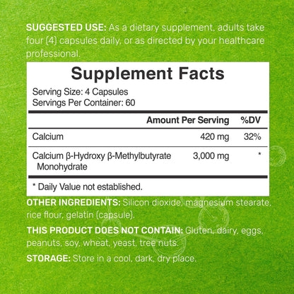 Ultra Strength HMB Supplements 3,000mg Per Serving, 240 Capsules | Third Party Tested | Supports Muscle Growth, Retention