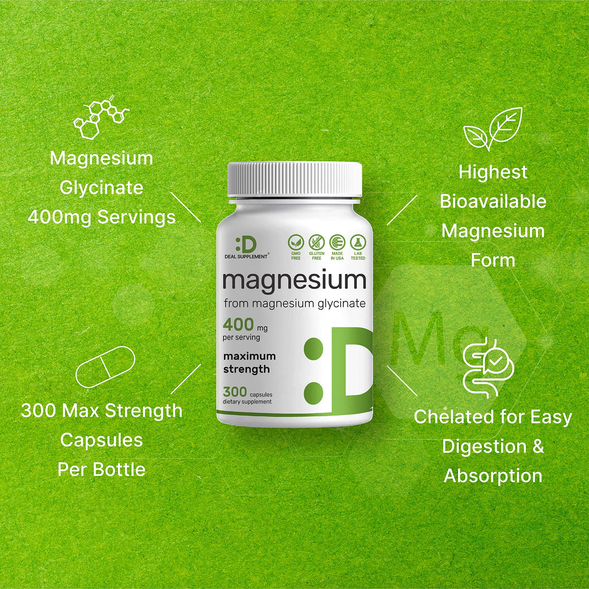 Magnesium Glycinate 400mg, 300 Capsules | 100% Chelated for Easy Absorption | Essential Mineral Supplement for Muscle, Sleep, & Heart Health* DEAL SUPPLEMENTBuy Supplements Australia