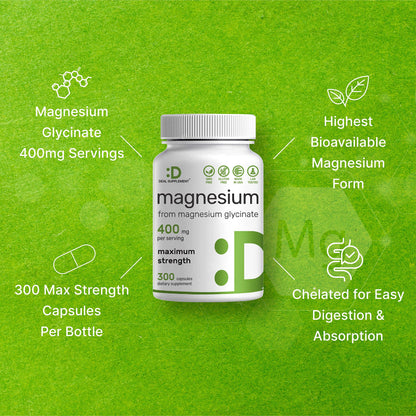 Magnesium Glycinate 400mg, 300 Capsules | 100% Chelated for Easy Absorption | Essential Mineral Supplement for Muscle, Sleep, & Heart Health* DEAL SUPPLEMENTBuy Supplements Australia